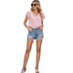 thumbnail image 2 of Blusa de verano transpirable con manga corta y cuello en V para mujer, para citas diarias, compras, rosa, S, 2 of 6