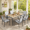 thumbnail image 2 of 7 Pieces Patio Table and Chairs Set, Aiho Outdoor Dining Set for 6 with Umbrella Hole & Textilene Chairs, Weather Resistant for Yard, Porch, Garden - Gray, 2 of 10