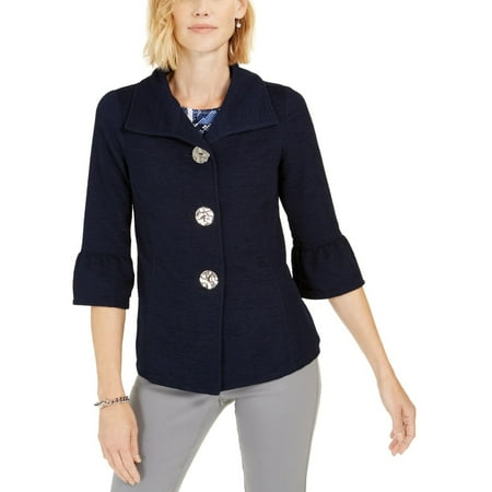 JM Collection Women's Textured Bell Sleeve Jacket Blue Size X-Large