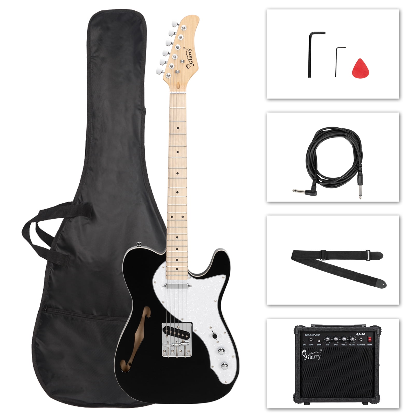 SemiHollow Electric Guitar F Hole SS Pickups Maple Fingerboard White