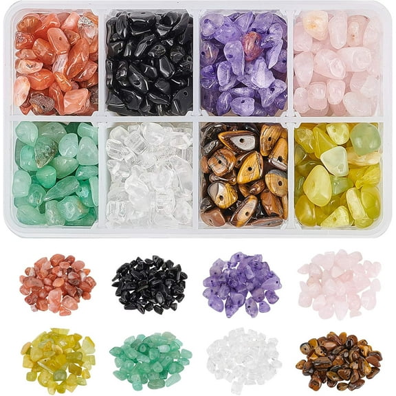 Natural Gemstone and Glass Chip Beads Sets for Jewelry Making 5~8x5~8mm Hole: 1mm