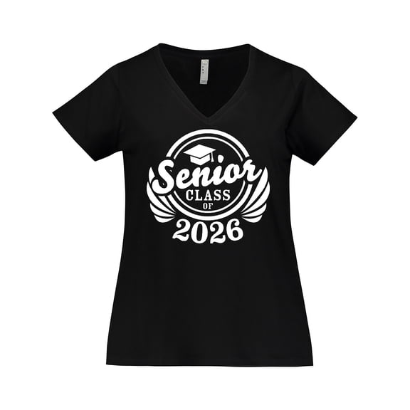 Inktastic Senior Class of 2026 in White with Graduation Cap Women's Plus Size V-Neck T-Shirt