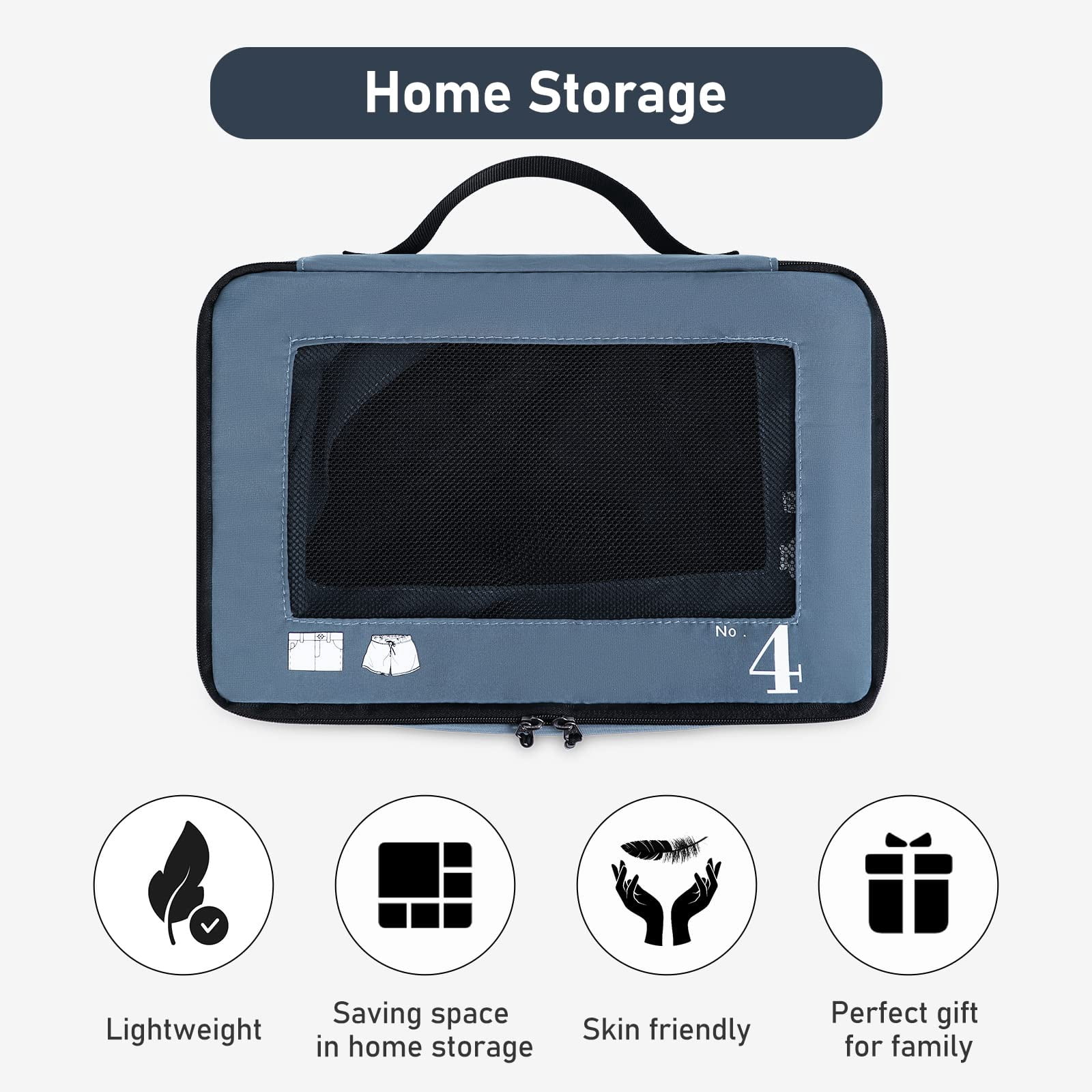 7 Pcs Packing Cubes for Travel Organizer Tear-Resistant with Number Icon Handle Storage Bags for Carry on Bag for Clothes Shoes, Blue