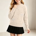 thumbnail image 2 of Wilark Girls Crew Neck Sweaters Casual Long Sleeve Knitted Thermal Fall Winter Tops Beige 8, 2 of 6