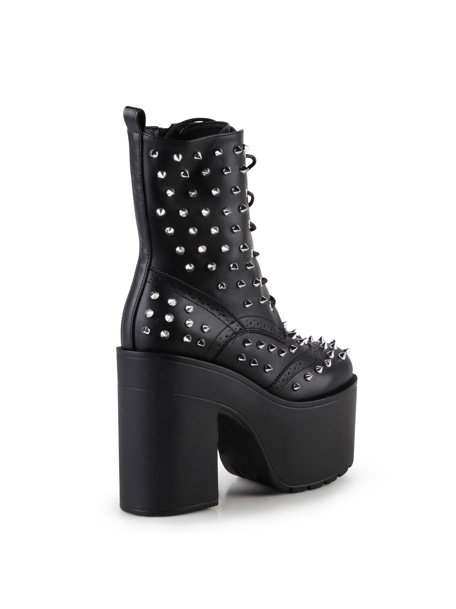 Brogue Spiked Women's Platform Festival Rave Combat Ankle Boots in Black