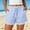 *Blue, variant on Women's Lace Hem Linen Blend Striped Shorts, Elastic High Waist Drawstring Shorts with Pockets Black,Women's Plus M