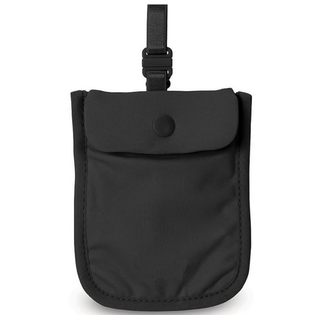 Nylon Travel Security Pouch - Anti-Theft Bra Wallet for Credit Cards, ID & Cash - Discreet Storage Bag for Tourists, Crowded Events & Daily Use - Lightweight Snap-Closure Valuables Holder, Black