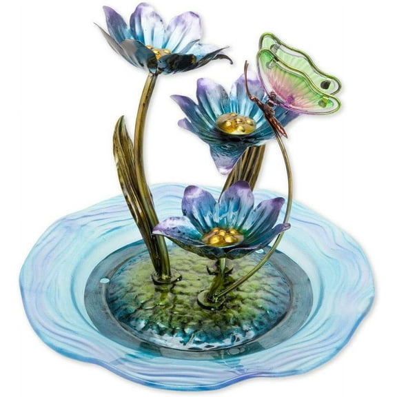 Bits & Pieces Iridescent Glass Butterfly Zen Water Fountain, 12″ Multicolor