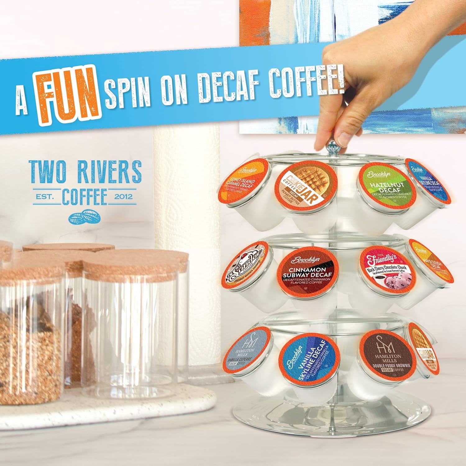 Two Rivers Coffee Decaf Flavored Coffee Pods Compatible with Keurig K Cup Brewers, Assorted Variety Pack Decaffeinated Flavored Coffee, 40 Count