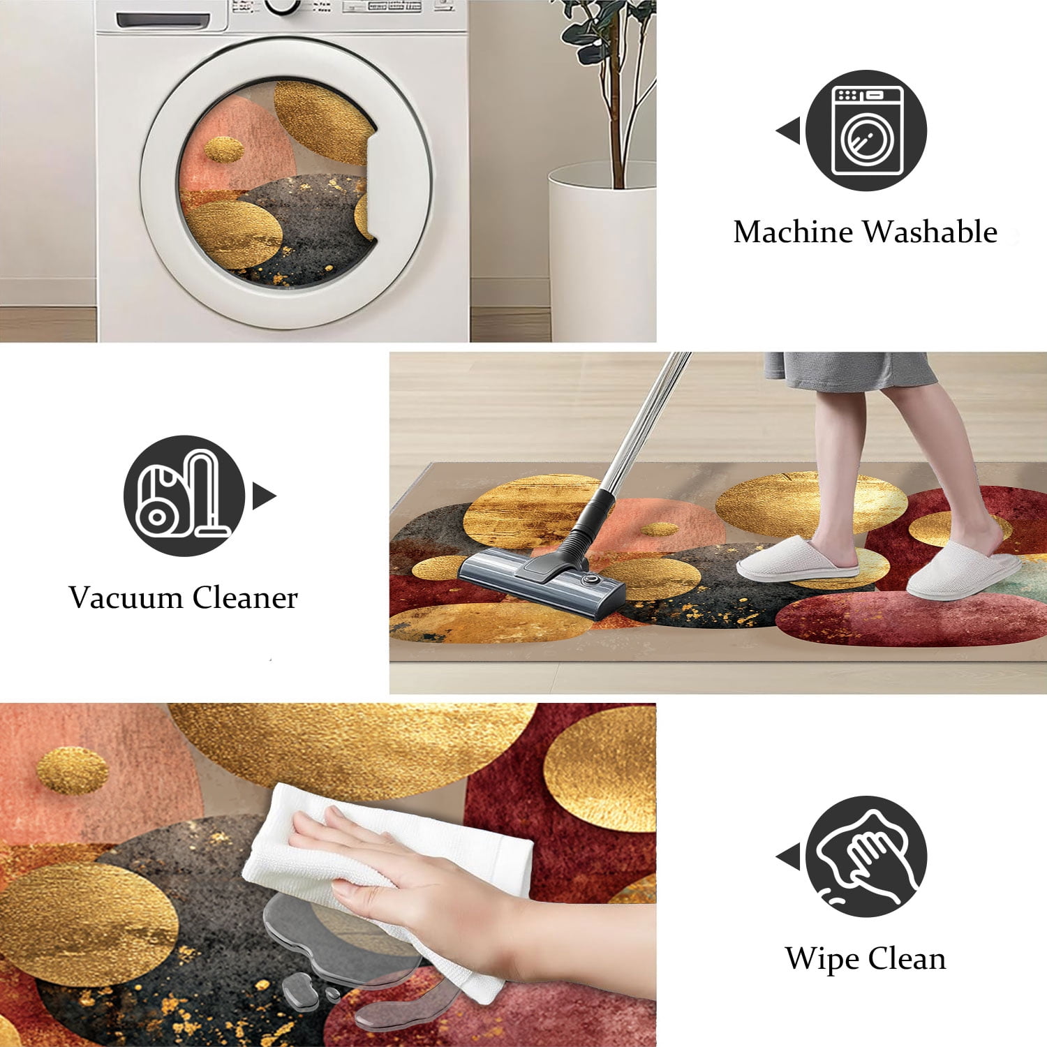 3 Piece Kitchen Rug Set, Non-Slip And Washable, Abstract Pattern Kitchen Hallway Rug, Soft And Comfortable, Suitable For Sinks, Floors, Entrances, Hallways and Bathrooms