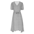 thumbnail image 5 of QUINDOS Womens Dresses Beach V-neck Short Sleeve Sundress Sun Dresses Summer Waist Tie Polka Dot Flowy Knee Length Midi Womens Dresses, 5 of 6