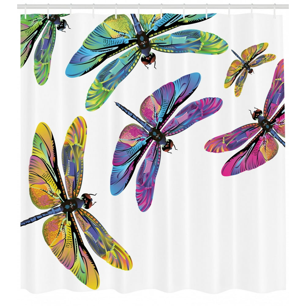 Dragonfly Shower Curtain, Sixties Inspired Colorful Wings Spring