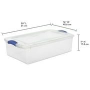 Sterilite 32 Quart Medium Latching Storage Bin, Clear Plastic Storage Container with Latch Lid, Blue