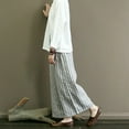 thumbnail image 4 of Women's Striped Wide Leg Lounge Pants Cotton Linen Palazzo Summer Elastic Waist Casual Pant Trousers With Pockets (5XL, White), 4 of 4