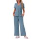 thumbnail image 2 of Conjunto de Lounge para Mujeres INSPIRE CHIC, Conjunto de Pijamas de Punto Sólido, Manga Corta, Pantalones Largos, Talla L Azul, 2 of 6
