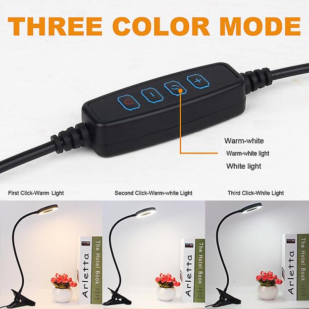 Lámpara de escritorio con clip USB, 3 modos de luz y 10 niveles de brillo Lámpara de escritorio LED USB, lámpara de noche con clip USB regulable, lámpara de lectura flexible 360 ??para lectura ShuxiuWang 8390612468469