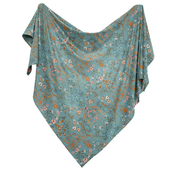 Sweet Jojo Designs Boho Floral Wildflower Blue and Orange Girl Swaddle Blanket