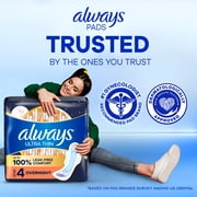 Always Ultra Thin Overnight Pads with Wings, Size 4, Overnight, 50 Count