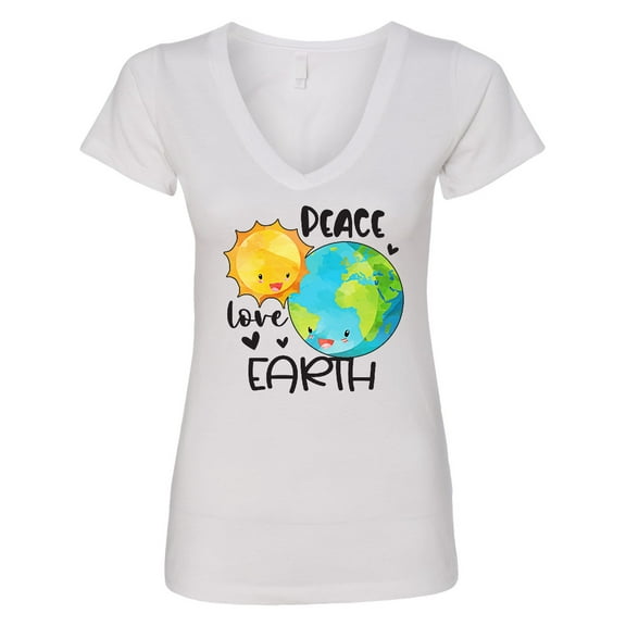 Inktastic Earth Day Peace Love Earth Women's V-Neck T-Shirt