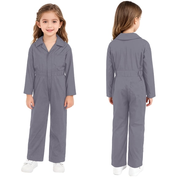 SiiRoh Boys Girls Jumpsuit Long Sleeve Cotton Coveralls Overalls for Kids Mechanic Uniform Dancewear Grey 16