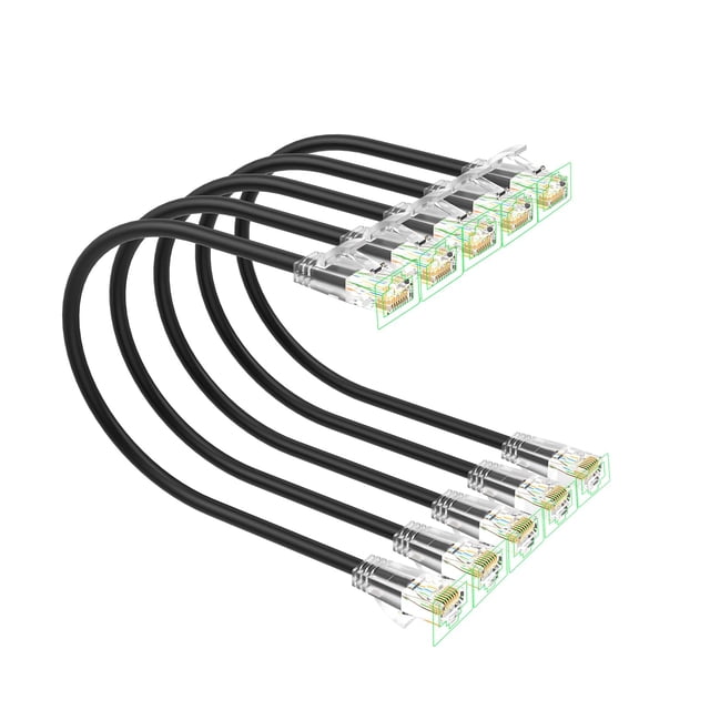 Cables de conexión Xcftaud Cat 6, 7 pies (paquete de 5), 10 Gbps 550 Mhz, negros