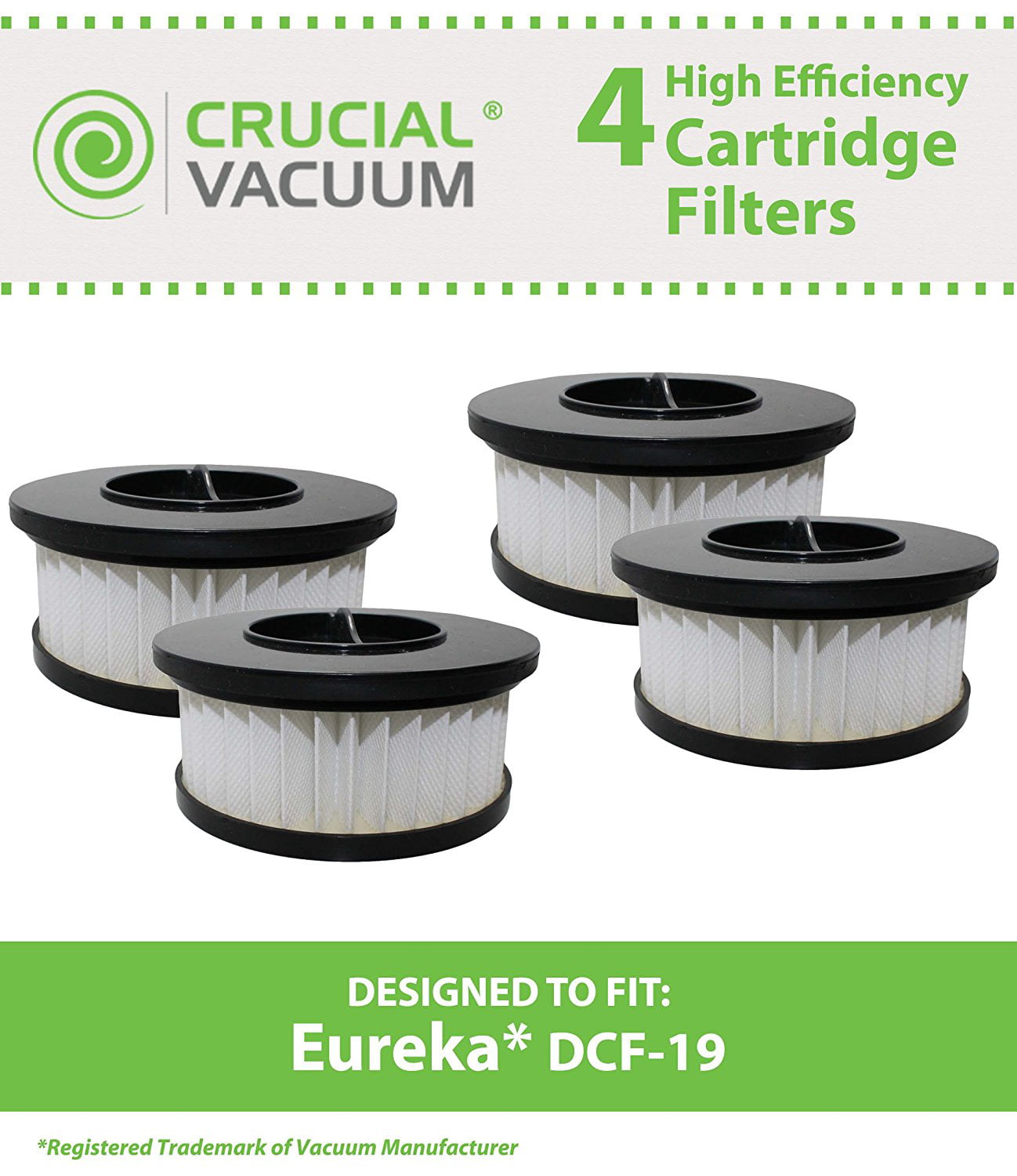 Compare to Part # 63950 Designed & Engineered By Crucial Vacuum 2 Eureka DCF19 Allergen Cartridge Filter Designed to Fit Eureka Boss Whirlwind Lite 450 Series Upright Vacuums