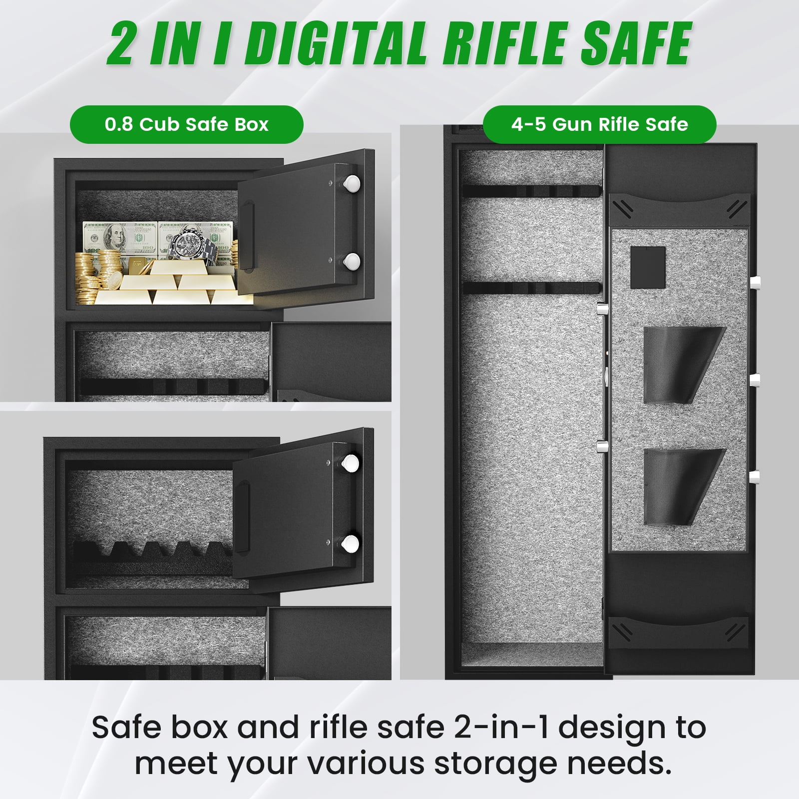 Gun Safe, 4-5 Gun Safes for Home Gun Safe for Handgun, Quick Access Gun Safe for Handgunand Shotguns with Adjustable Gun Support & Removable Shelf