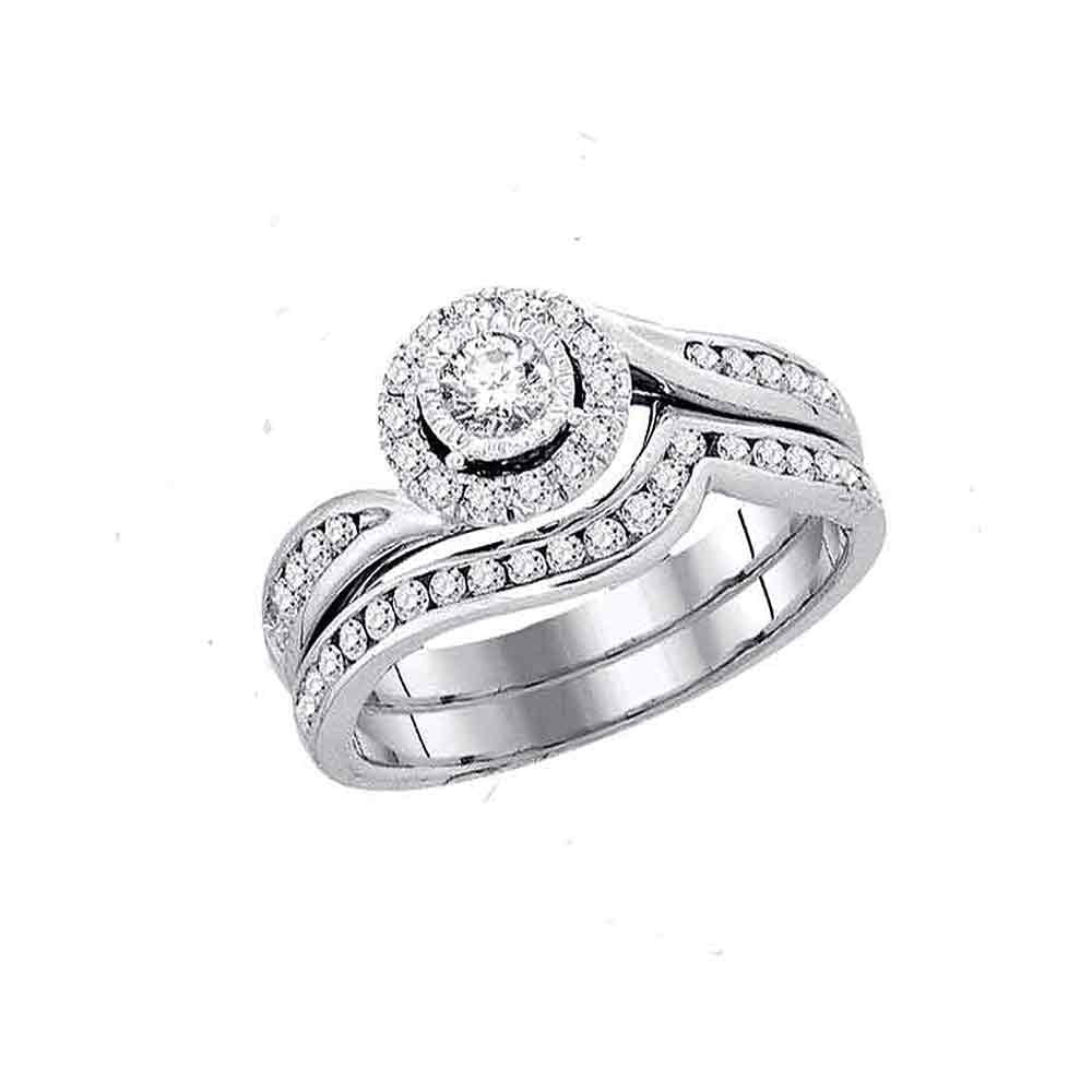 14kt White Gold Womens Round Diamond Swirl Bridal Wedding Engagement