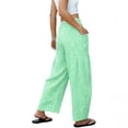 thumbnail image 4 of Womens Linen Wide Leg Plaid Pants Casual Barrel Loose Drawstring High Waist Palazzo Harem Pants with Pockets Green L, 4 of 5