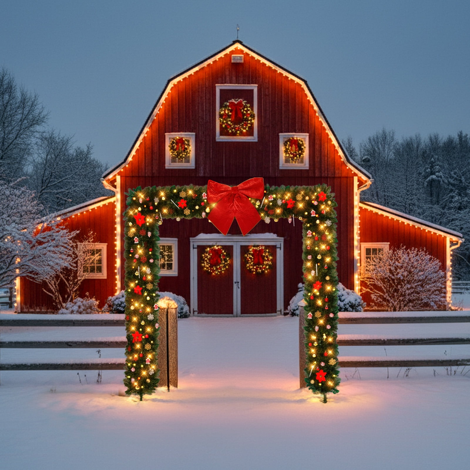 Astoutdoor Christmas Artificial Tree Archway, Green PVC Holiday Arch with 1650 Tips and 350 Warm White LED Lights, 7.9 ft