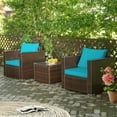 thumbnail image 4 of Gymax 3PCS Rattan Patio Outdoor Conversation Furniture Set w/ Turquoise Cushions, 4 of 10