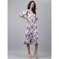 thumbnail image 4 of Janasya White Georgette Digital Floral Printed V-Neck 3/4th Puff Sleeve Flared Midi Dress, 4 of 8