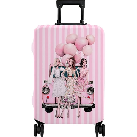 Luggage Cover Approved Travel Suitcase Protector Pink Fashion Girl Luggage Covers Elastic Washable Anti-scratch Suitcase Covers for 25-28 Inch Luggage(L)