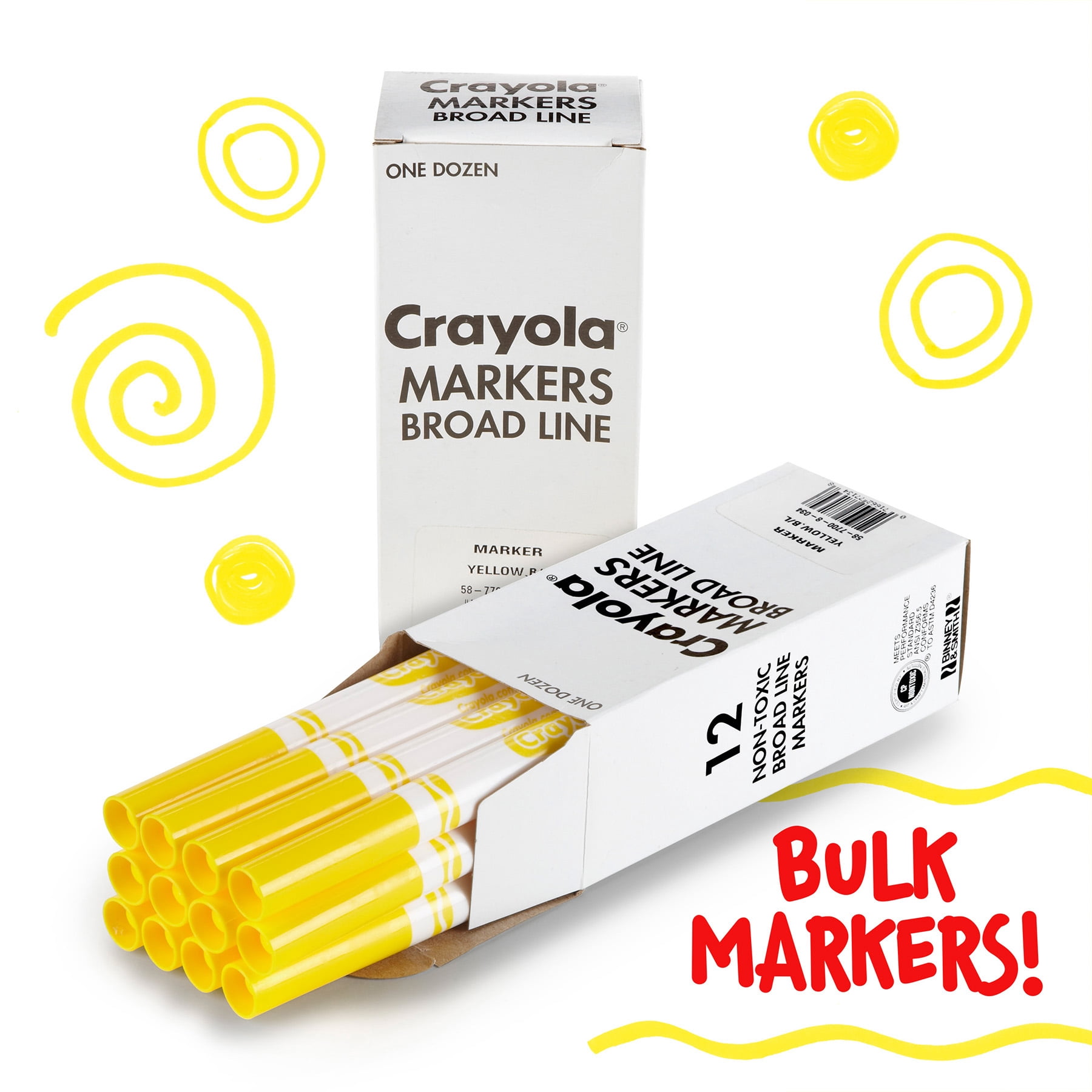 Crayola Bulk Markers, Conical Tip, Yellow, 12 Per Pack, 3 Packs