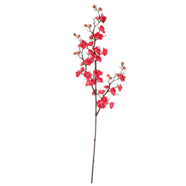 Rama de cerezo artificial de 93 cm con ciruelo primaveral y flor de melocotón, decoración de flores de seda Rosa roja