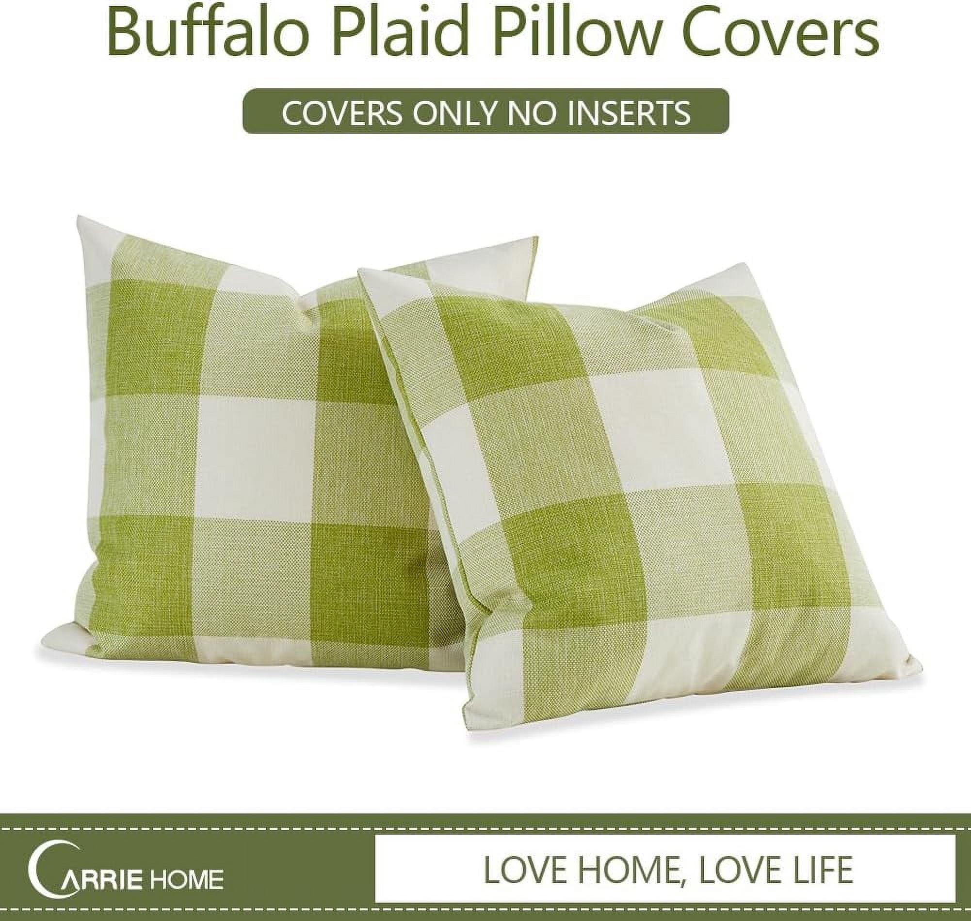 Spring Outdoor Green Plaid Pillow Covers 18x18 Set of 2, Green Farmhouse Buffalo Plaid Throw Pillows, Spring Outdoor Front Porch Decor Gingham Pillow Covers (No Pillow Inserts)
