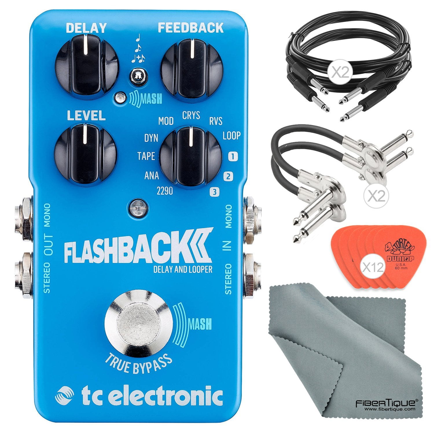 TC Electronic Flashback 2 Delay Pedal for Electric Guitar with Guitar Pick,  Cabl