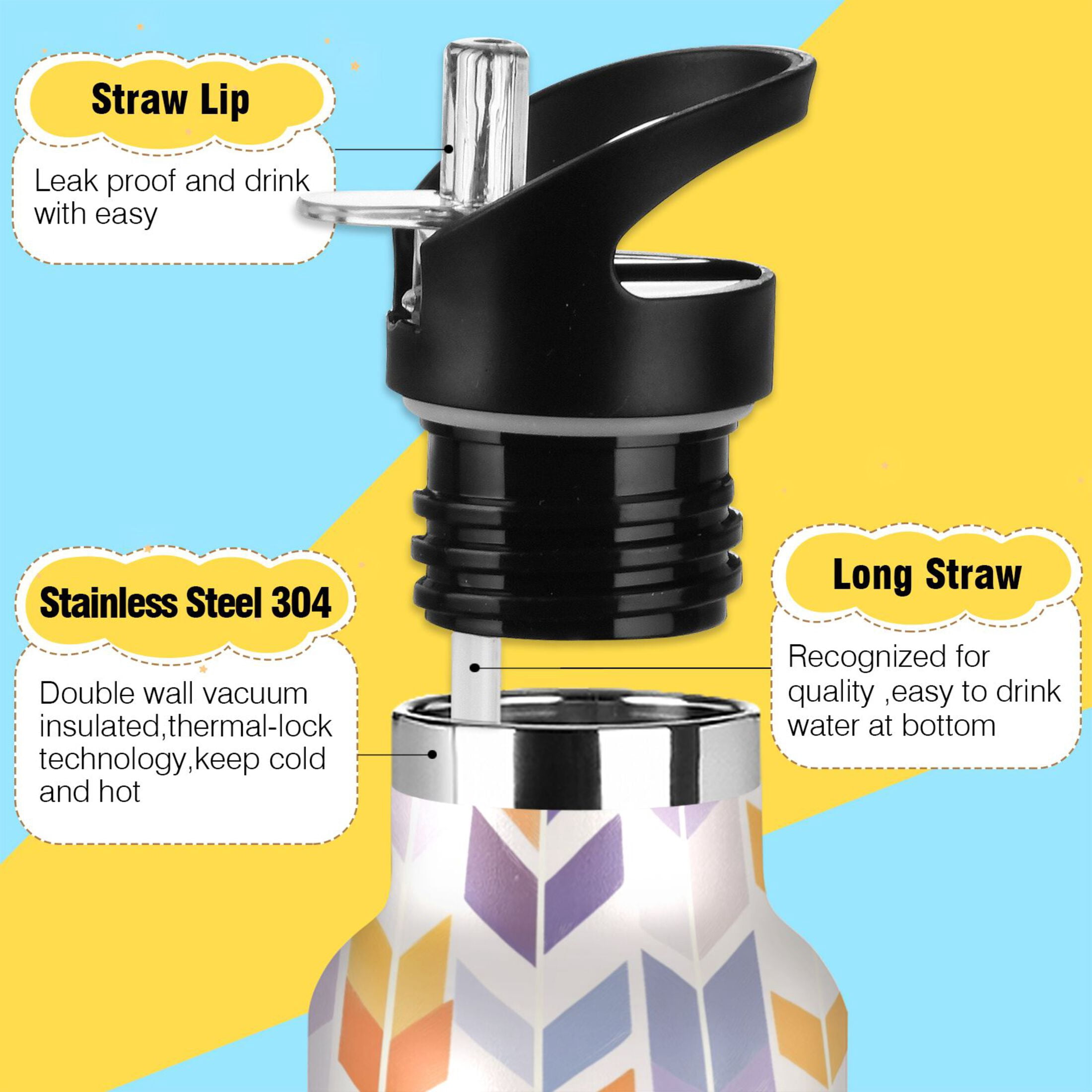 Kids Insulated Stainless Steel Sports Water Bottle 600ml (20oz) Shape Of Lavender Arrow