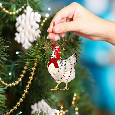 

TANGNADE Christmas Chicken Acrylic Decorations 2022 Christmas Tree Decorations With Christmas Scarf Chicken Christmas Decorations Pendant