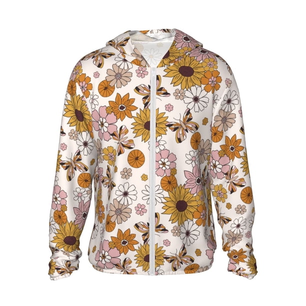 Balery Sunflowers And Butterflies Sudadera ligera de manga larga con capucha y protección solar UPF 50+ para hombre y mujer, ideal para pesca y running-Large
