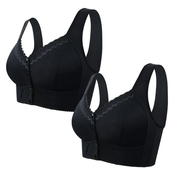 Busydd 2PC Womens Bras Front Closure Plus Size Sports Bra Comfort Seamless Everyday Bra Set No Underwire Solid Color Wireless Bras for Women