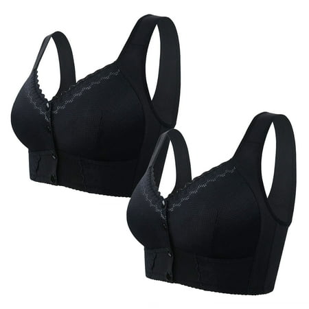 Black of Friday Deals!Clearance Staron 2PC Everyday Bras Women No Underwire Front Closure Bras Comfortable Wireless Bras Stretch Front Button Bra Daily Underwear Bras