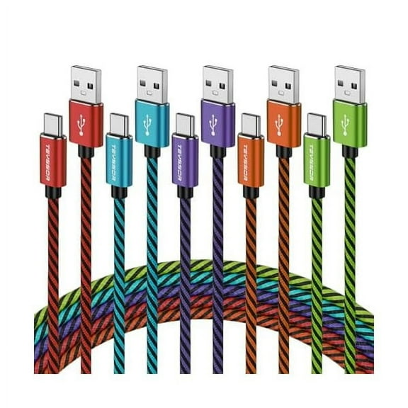USB C Cable 10FT 5-Pack Nylon Braided USB A to Type C Charger Cable Fast Charging Cord Compatible with Samsung Galaxy S24 S23 S22, Note 20 10 9 8, Moto G7 G8 Type C Cable