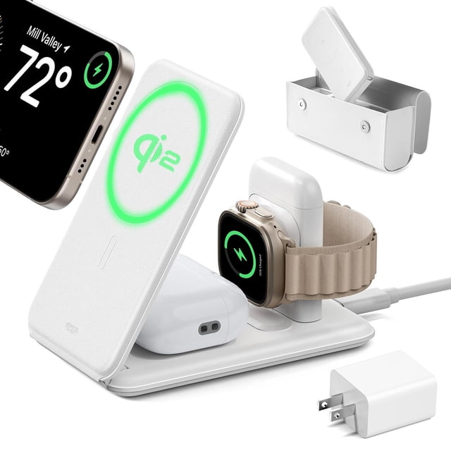 Estación de Carga 3 en 1 ESR Blanco con Cargador MagSafe Qi2 de 15W para Apple