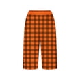 thumbnail image 5 of Makaor Long Shorts for Womens with Pockets Button Mid Waist Straight Leg Long Short Elastic Waist Plaid Baggy Summer Outfits Orange L, 5 of 5