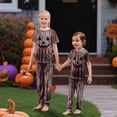 thumbnail image 6 of Family Pajamas Matching Sets - 2 piece Halloween Spooky Face Print Short Sleeved Top Pants Loungewear Set, Matching Halloween Pjs for Family Halloween Nights for 7 Years Pjs, 6 of 7
