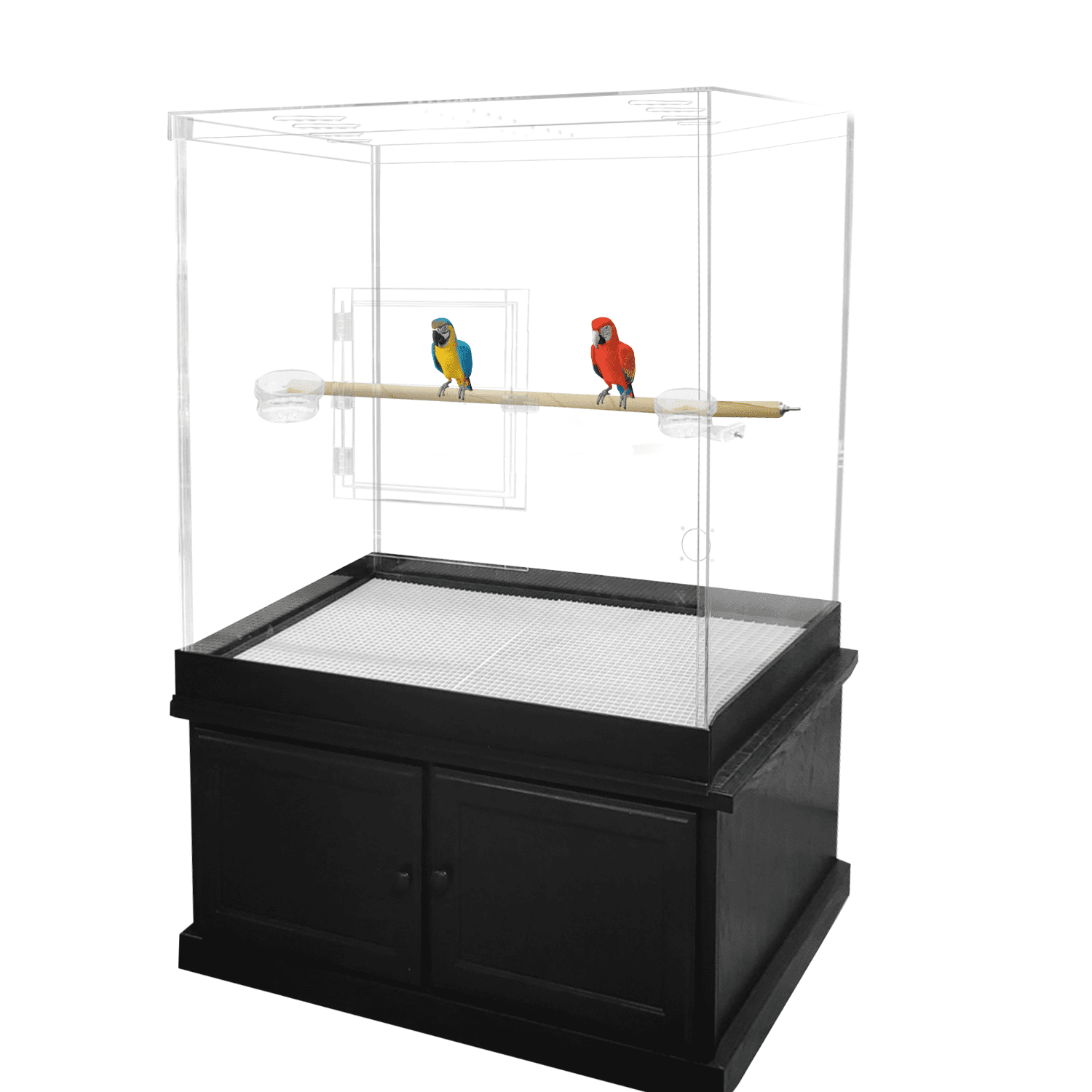 PENNZONI Large Bird Cage for Macaws & Parrots,Clear Acrylic Cage, Glossy Oak Base w/ Decorative Top