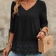 thumbnail image 2 of TaTaai Spring Top for Women Hollow Out Embroidery Short Sleeve Round Neck Casual Loose Fit Blouse French Style Fashion Shirt Lightweight Breathable for Daily Wear Gift, 2 of 7
