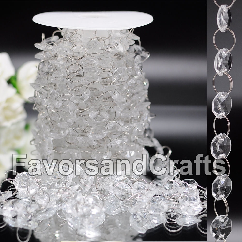 Light Gray Glass Chandelier Crystal Lamp Round Bead Chain Garland 6FT 