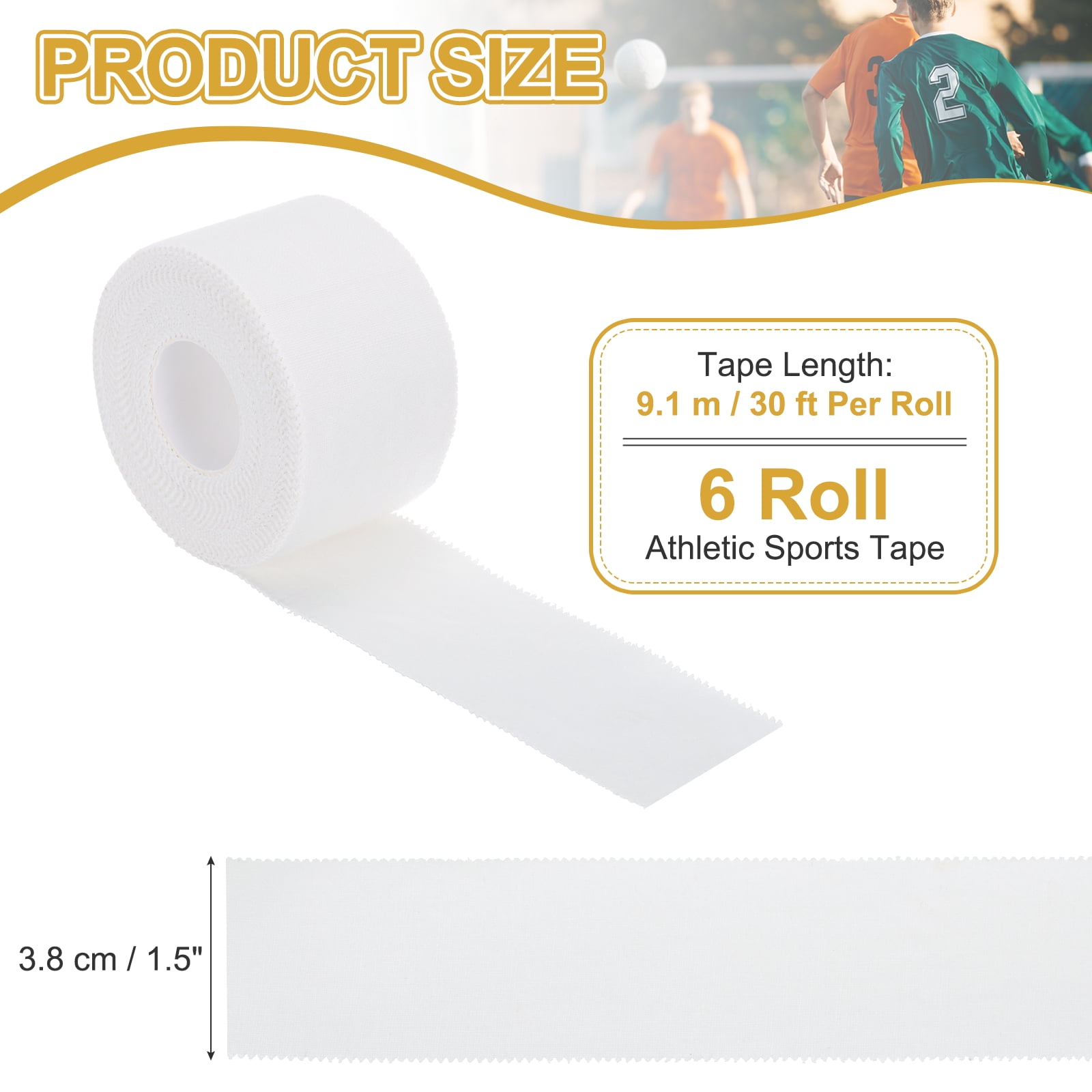 Uxcell Athletic Sports Tape Strong Adhesive Easy Tear with Serrated Edges - 1.5 in x 30 Ft, 6 Rolls, White